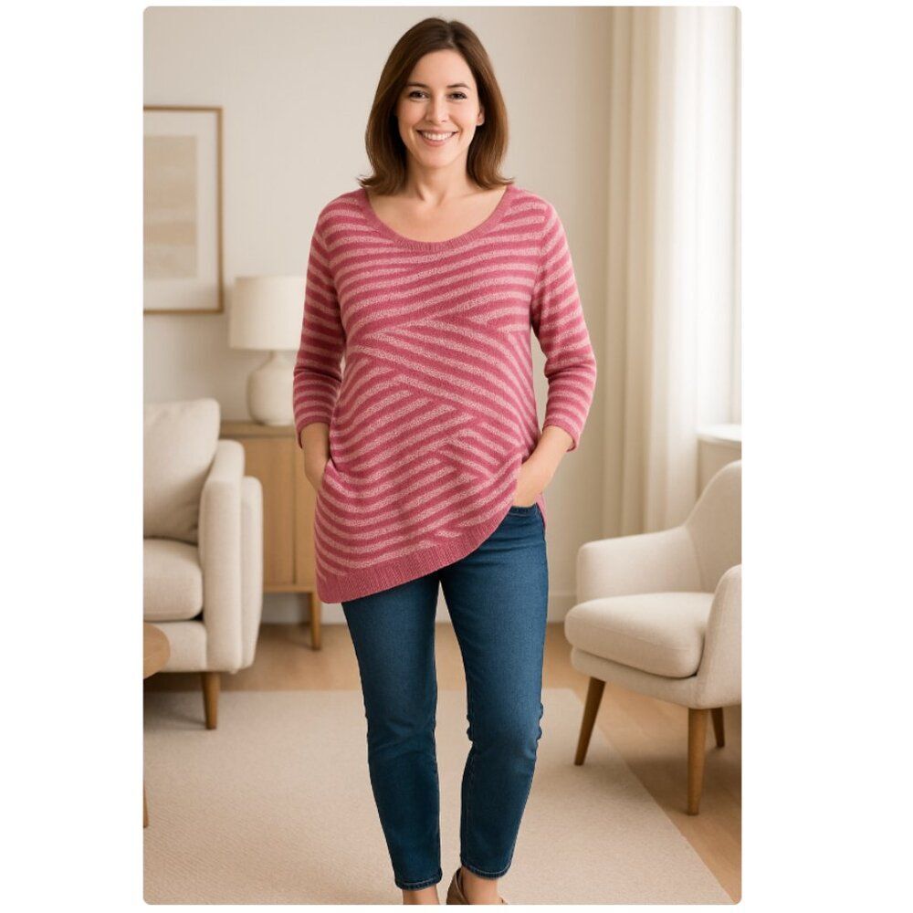 Chico’s Mingle Splice Scoopneck Pullover‎ Sweater Women’s Size 2 XL Asymmetrical